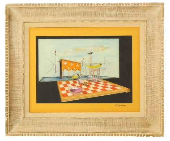 Eric Sinkkonen (20th/21st Century) American, Watercolor: Eric Sinkkonen (20th/21st Century) American, Watercolor. Depicts the set of a theatrical production of Ben Jonson's "Volpone" at the Pacific Repertory Theatre in San Francisco in 2000.Overall size: 26