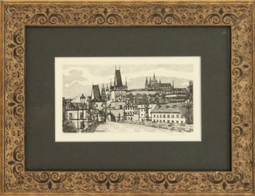 Etching, Old Bridge Tower, Prague