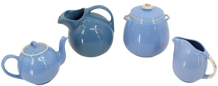 (4) Blue Mid-Century Hall Kitchenware Pieces