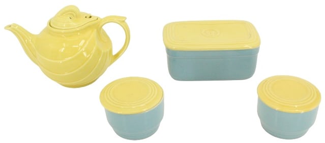 (4) Hall Kitchenware Pieces Yellow & Blue