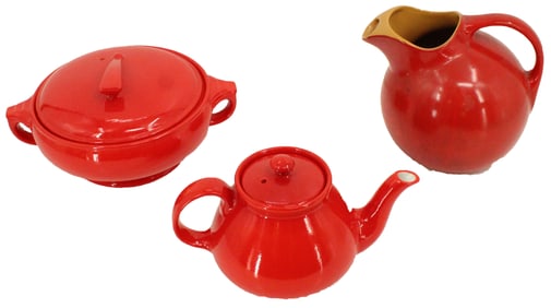 (3) Chinese Red Hall Kitchenware Pieces