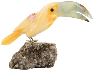 Semi-Precious Stone Toucan on Amethyst Base