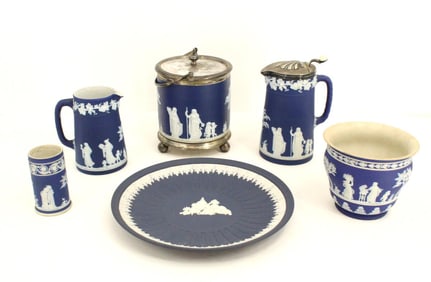 (6) Wedgwood Dark Blue Jasperware Items