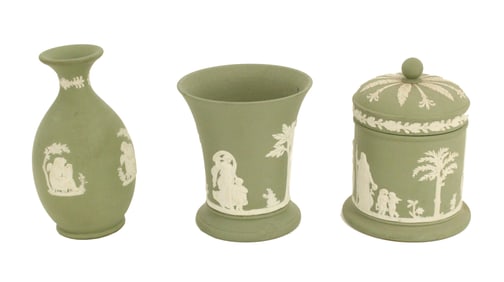 (3) Wedgwood Green Jasperware Pieces