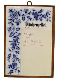 German Blue and White Porcelain Kitchen Menu