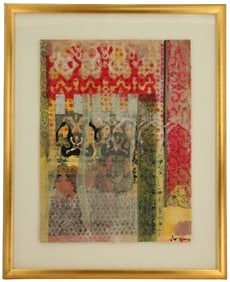 Signed Framed Collage on Silk Screen