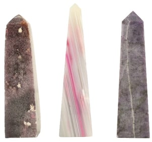 (3) Carved Gemstone Obelisks