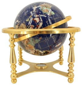Unique Art Blue Lapis Globe w/ Gold Stand