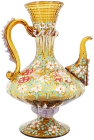 Likely Moser Enameled Amber Pitcher