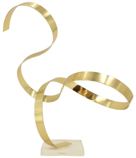 Dan Murphy (20th Century) America, Abstract Metal Ribbon Sculpture: Dan Murphy (American, 20th Century) modern abstract aluminimum swirl sculpture attached to lucite base. Signed on base by Dan Murphy, dated 1978. Size: 22 x 13 x 23 in. #2501 #30 Arti