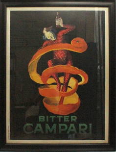 Leonetto Cappiello (1875-1942) Italian/French, Framed Campari Poster: Leonetto Cappiello (1875-1942) Italian/French, Framed Campari Poster. Depicts a clown holding a bottle of Campari floating inside the wound peel of an orange above the words "Bitter Campari."