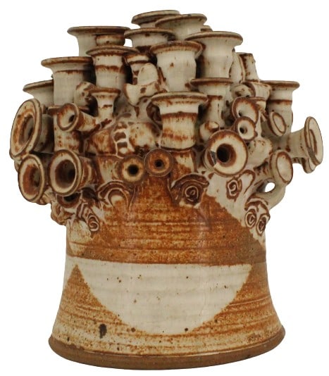 Abstract Coral Earthenware Non-Functional Sculpture: Abstract Coral Earthenware Non-Functional Sculpture. Signed indistinctly on exterior bottom edge. Rounded nodular protusions attached throughout, creating the impression of a coral reef or a tree stum