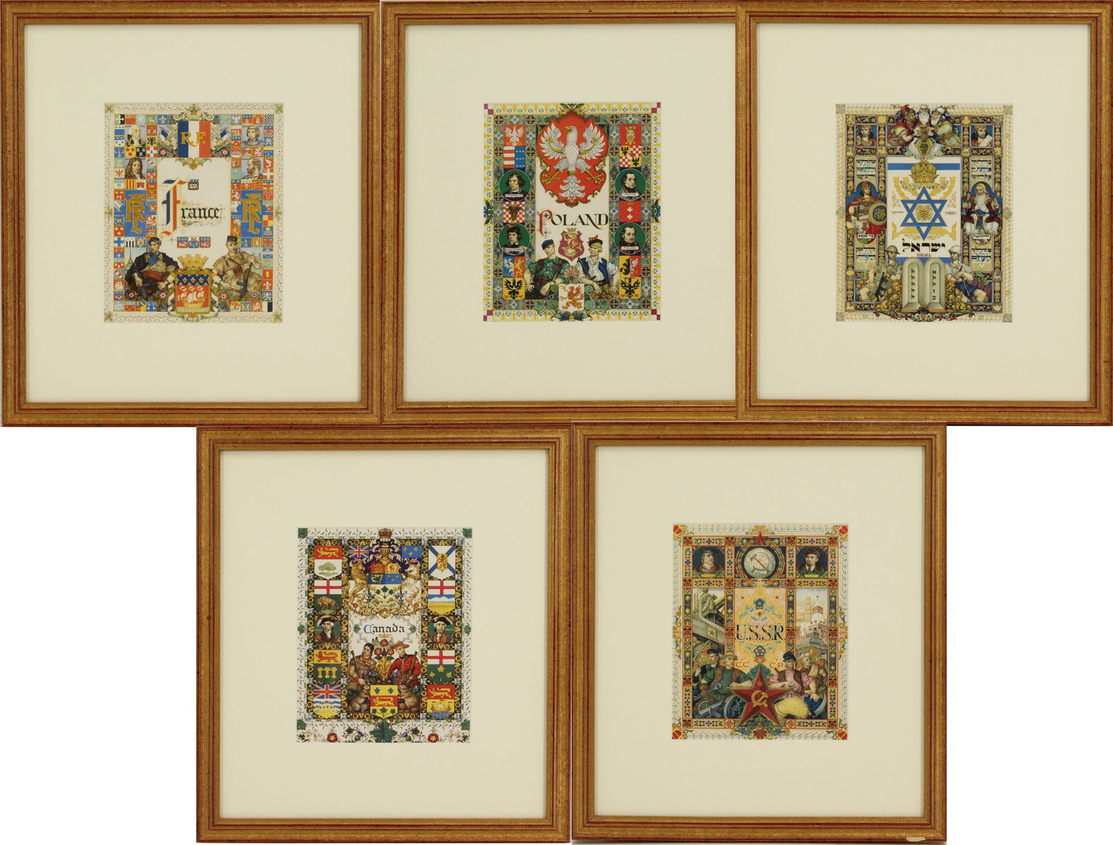 Arthur Szyk (1894-1951) Polish/American, (5) Framed Illustration Prints: Arthur Szyk (1894-1951) Polish/American, (5) Framed Illustration Prints. Part of Szyk's "The Visual History of Nations" Series (10 nations total), originally printed from 1949 to 1951. Includes France