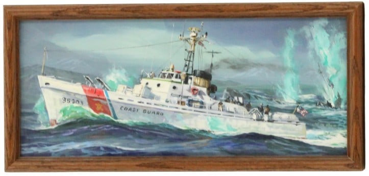 John Steel (1921-1998) American, Gouache on Board: John Steel (1921-1998) American, Gouache on Board. Original illustration of Coast Guard patrol boat. Signed and inscribed with the letter "W" on the back. Overall: 8 5/8 X 18 1/4 in.&n