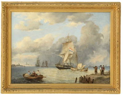 Art 19th Century British School Marine Oil On Canvas Painting: Art 19th Century British School Marine Oil On Canvas PaintingOverall Size: 13 1/4 x 17 1/4 in. Sight SIze: 10 1/4 x 14 1/4 in. Frame Thickness: 1 1/2 in. #3175 