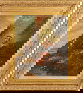 Antique Dutch Oil On Canvas: Antique Dutch Oil On Canvas. Signed indistinctly in lower right. Circa 1870. Depicts a young maiden working on a fishing net. Frame: 34 1/2 x 30 1/2 in. Sight: 23 1/2 x 19 1/2 in.