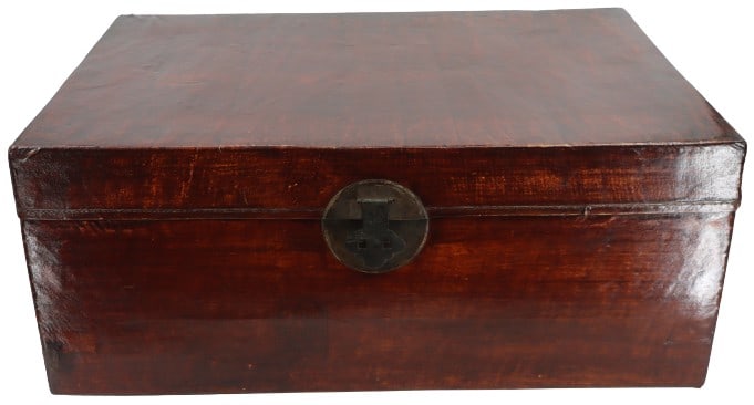 Chinese Lacquered Red Leather Trunk (1 of 20)