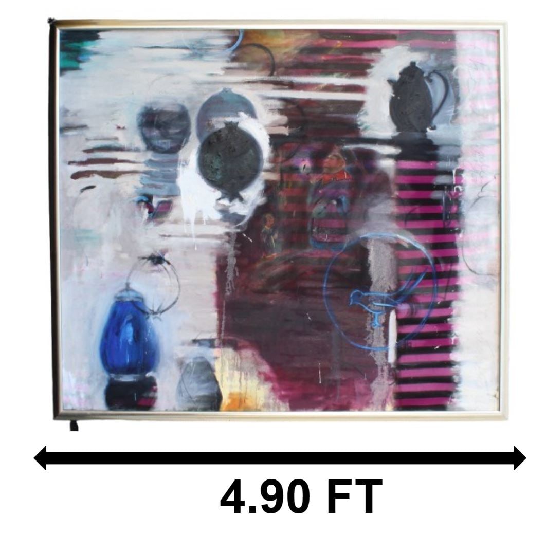 Romel Padilla (20th Century) Filipino/American, Large Abstract Oil on Canvas: Romel Padilla (20th Century) Filipino/American, Large Abstract Oil on Canvas. Indistinct vertical writing on right side of painting in cursive (part of image). Tape on back dates painting to 80s 