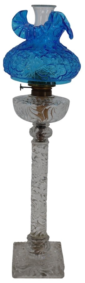 Crystal Baccarat Oil Lamp with Fenton Blue Hurricane Globe (1 of 13)