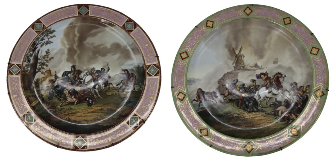 Pair of Rare Royal Vienna Chargers Polychrome Enameled Cavalry Battle Scenes (1 of 20)