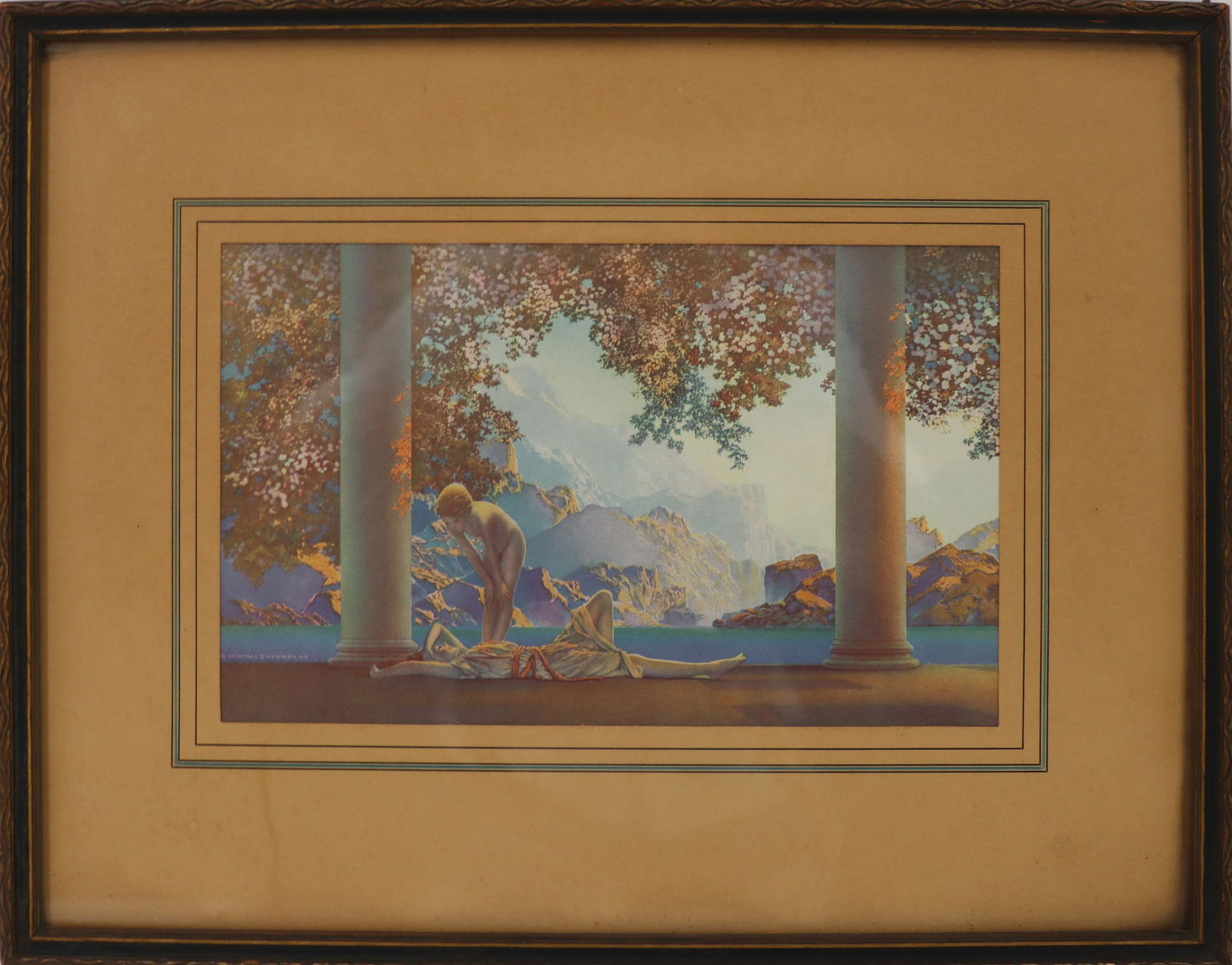 After Maxfield Parrish (1877-1966) American, Print: After Maxfield Parrish (1877-1966) American, Print. Titled 'Daybreak'. The original (not this one) was made in 1922. The back says 'Daybreak' by Maxfield Parrish 5173. Frame