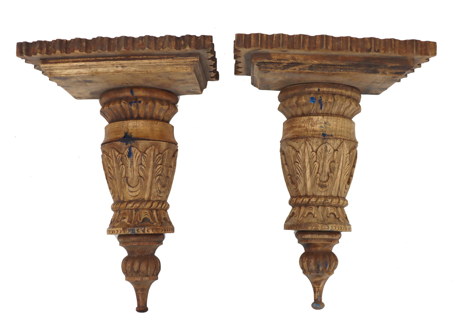 Pair Of Wooden Carved Wall Mounted Sconce Shelves (1 of 13)