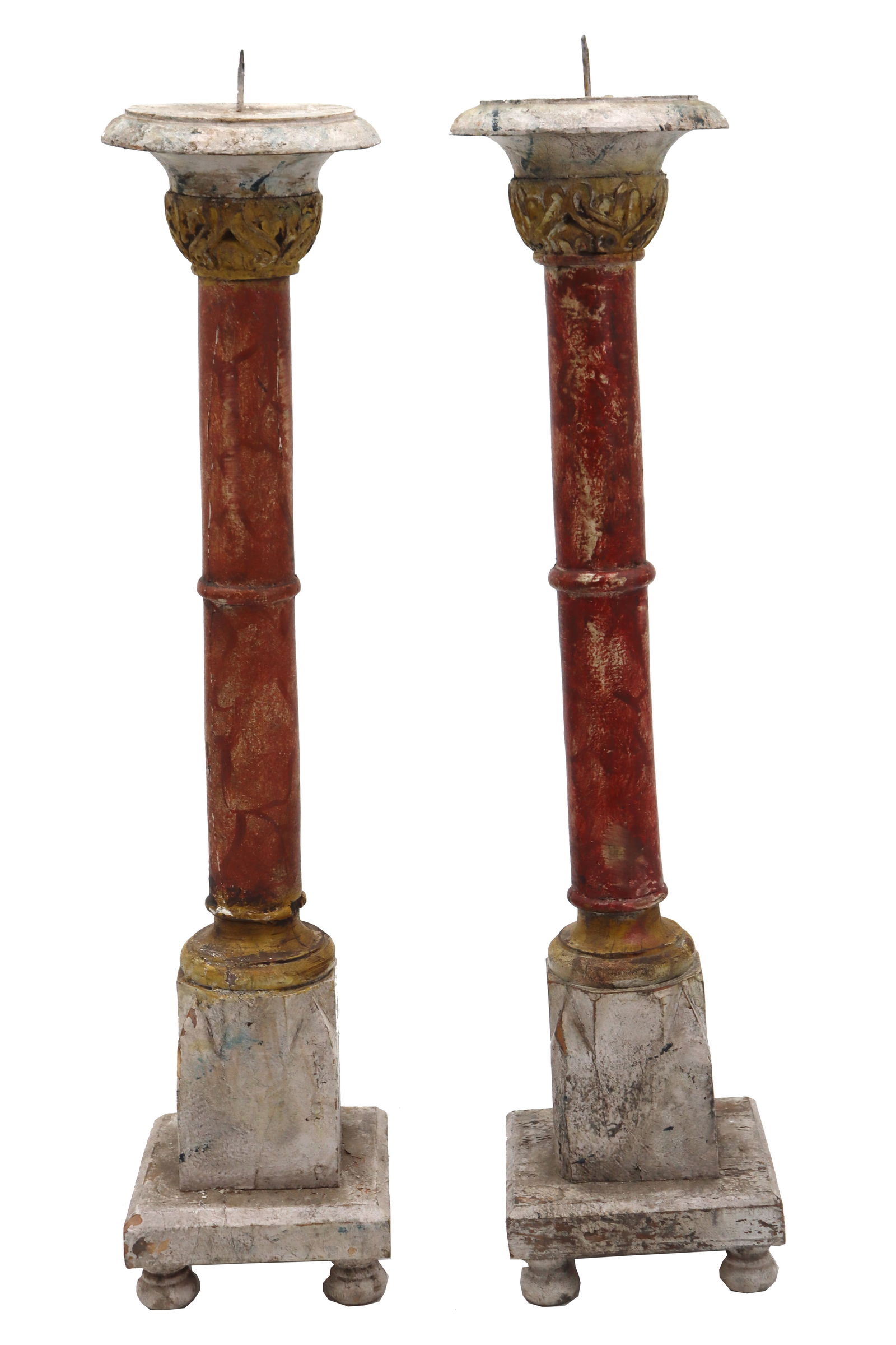 Pair of Antique Carved Wooden Pricket Sticks 2 Feet Tall (1 of 13)
