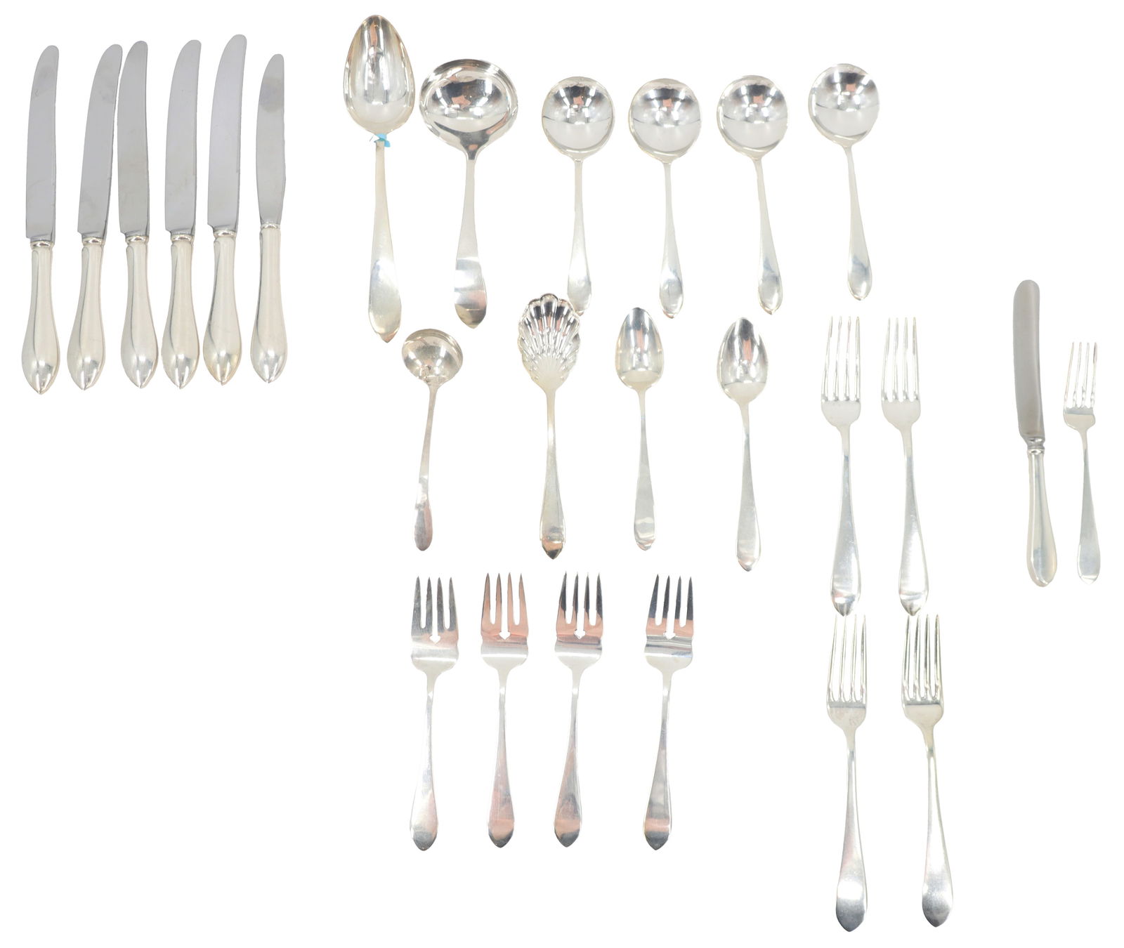 (26) Antique Reed & Barton "Mirrorstele" Sterling Silver Pointed Silverware Set - 28.925 ozt. (1 of 20)