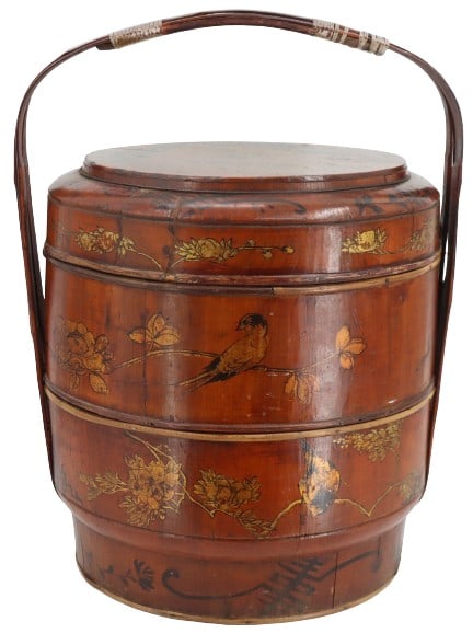 Antique Chinese Lacquered Bamboo Wedding Basket (1 of 15)