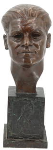 Ruth W Brooks (1909 -)Bronze Bust / Native American Base: Artist: Ruth W Brooks Sculptor & Teacher (1909-?) Dated 1936. Foundry: Roman Bronze Works NY. Roman Bronze Works, now operated as Roman Bronze Studios, is a bronze foundry in New York City. Establ