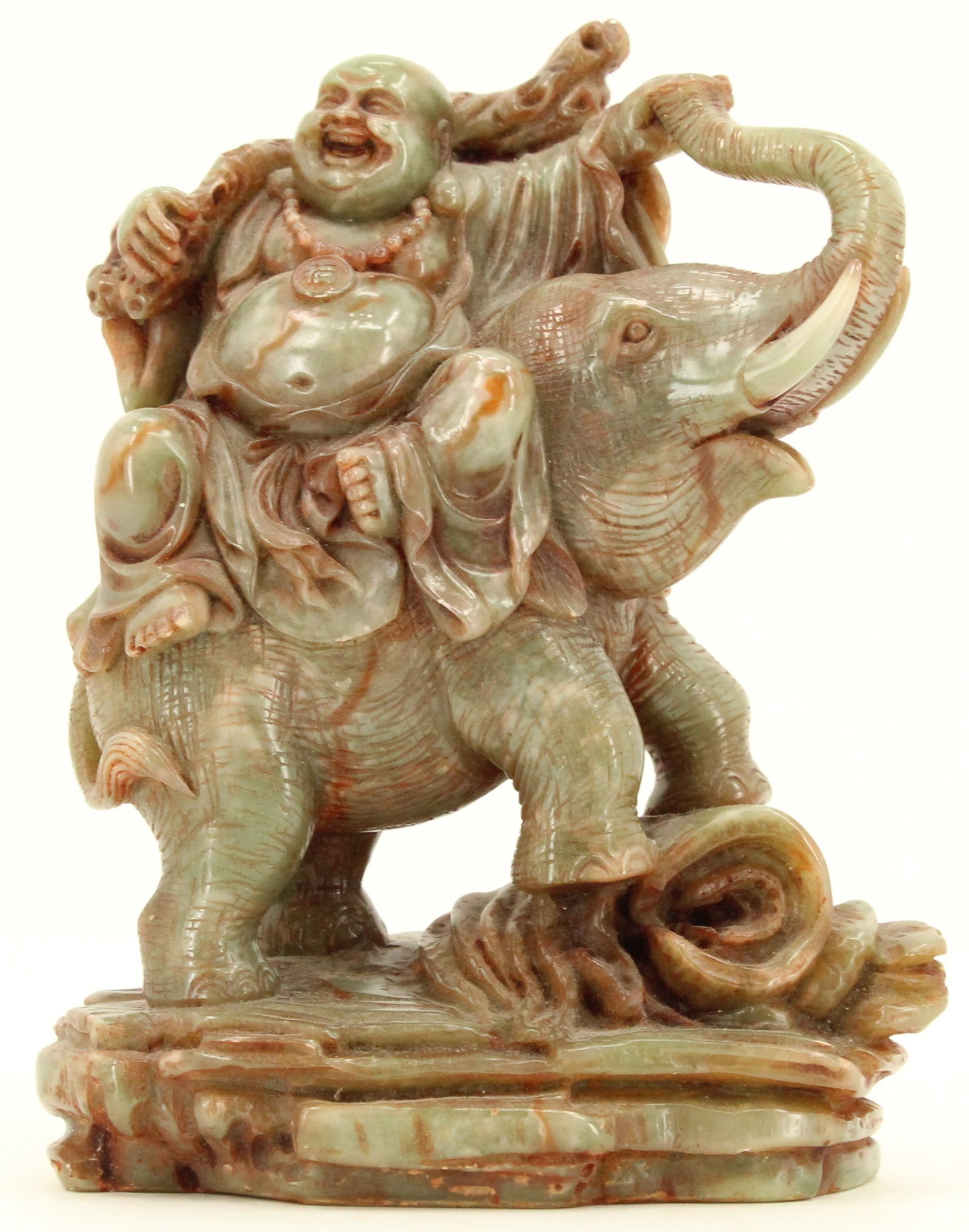 Chinese Carved Figure of Buddha with Elephant: Chinese Carved Figure of Buddha with Elephant. Size: 5 1/2 X 3 X 6 3/4 in. #3966 . Much Buddhist art uses depictions of the historical Buddha who likely lived in the 6th or 5th Centu