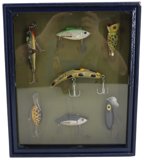Vintage Wall Hanging Shadow Box with Fish Hooks and Lures (1 of 9)