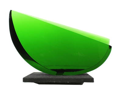Jaroslav Svoboda (Born 1938) Czech, Glass Sculpture: Jaroslav Svoboda (Born 1938) Czech, Glass Sculpture. Titled "Moon". Glass. Signed near bottom. Commensurate with age, minor scuff to the piece. Size: 8 x 16 1/2 in. #5071 . Jaroslav Svoboda is a