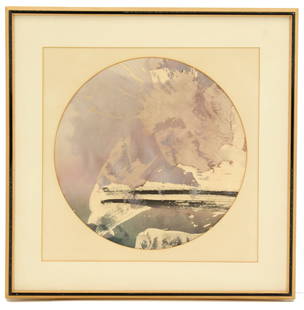 Syd Solomon (1917-2004) American, Ink & Watercolor "Up Looking Down": Syd Solomon (1917-2004) American, Ink & Watercolor "Up Looking Down." Label on back with title and date of 1978. Possibly sun faded. Overall Size: 27 1/4 x 27 1/4 in. Sight Size: 18 x 18 in. #4296 