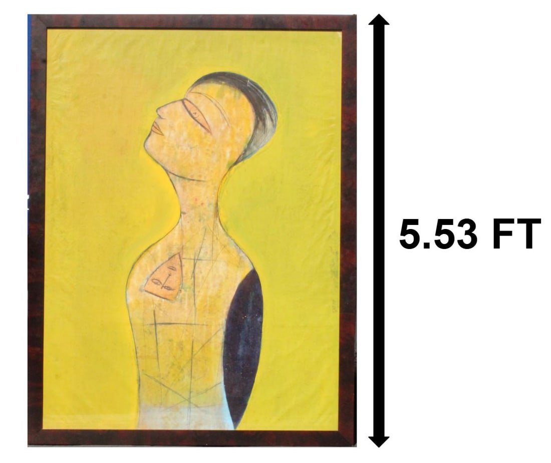 Jamali (Born 1944) Pakistani/American, Modern Expressionist Mixed Media on Cork Board: Jamali (b. 1944) Pakistani/American, Modern Expressionist Mixed Media on Cork Board. Depicts a serene feminine figure looking to the heavens with an upside-down face on her chest. Original galler