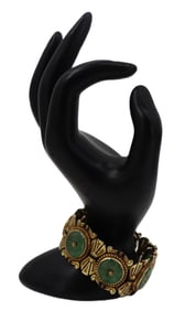 Tested 18k Yellow Gold Nephrite Jade & Black Enamel Bracelet - 60.8 g.