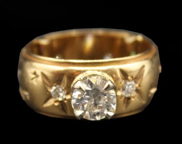 14k Wide Band Ring With Diamonds - 6.6 g