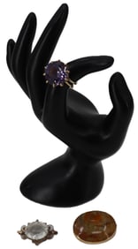 Tested 10k Amethyst Ring & 2 Brooches - 8.0 g.