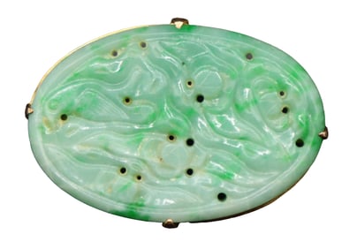 Chinese Marked 14k Jadeite Brooch