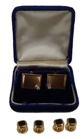 1 Pair of 14k Yellow Gold & Diamond Cufflinks & 4 Studs - 11.3 g.