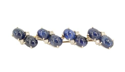 Blue Sapphire, Diamond, and Platinum Bar Pin - Gross 013.6 g.