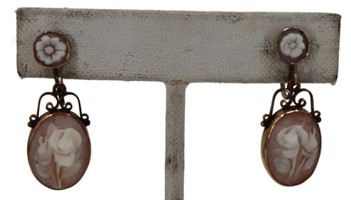 Pair of Screw Back Cameo Earrings Set in 14k - 5.1 g.