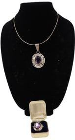 Silver & Amethyst Necklace and Ring - 1.560 ozt.