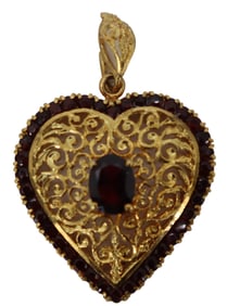 14k & Garnet Reticulated Heart Pendant - Gross 10.5 g.