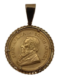22k 1975 Cleated Krugerrand Pendant - 39.2 g.