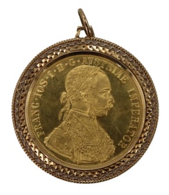 1915 Reticulated Bezel Austrian Gold Coin Pendant - 20.5 g.