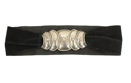 Hector Aguilar (1905-1985) Mexican, Armadillo Suede Belt with Sterling Silver Buckle