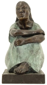 Attributed to Felipe Castaneda (Born 1933) Mexican, Bronze Sculpture of a Seated Woman