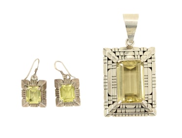 Carl Quintana (20th/21st Century) Navajo, (2) Sterling Silver Earrings and Pendant - 2.2 ozt.