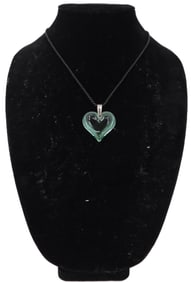 French Lalique Glass Heart Pendant Necklace with Original Box